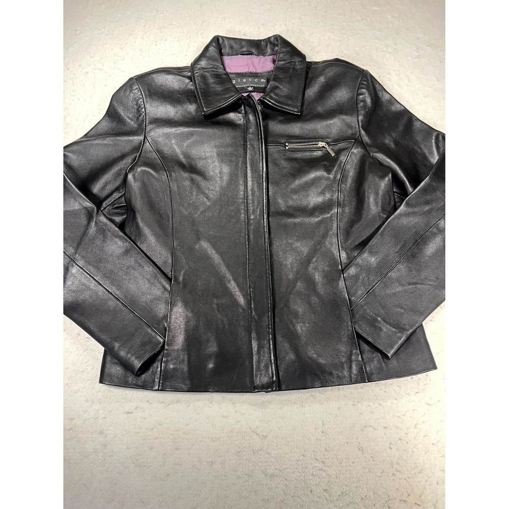 Giacca A Gallery Company Moto Jacket Womens Large Black Leather Retro Full Zip